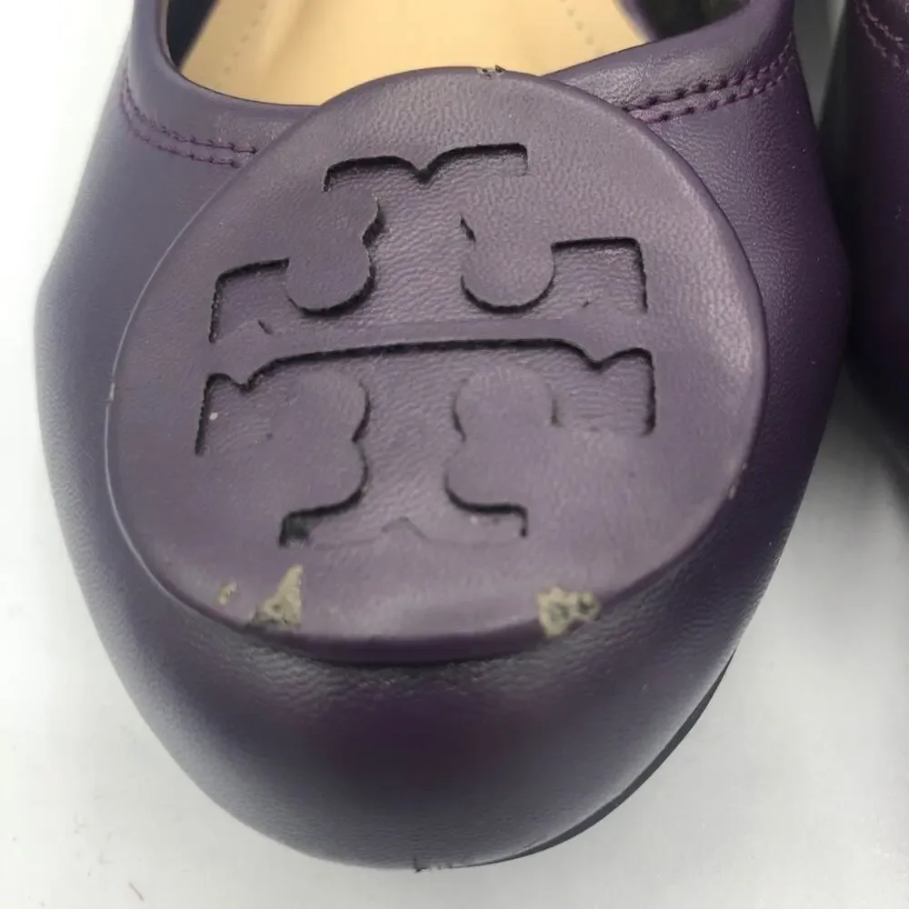 Tory Burch Minnie Purple Leather Ballet Flats Womens 5 Comfort Slip On